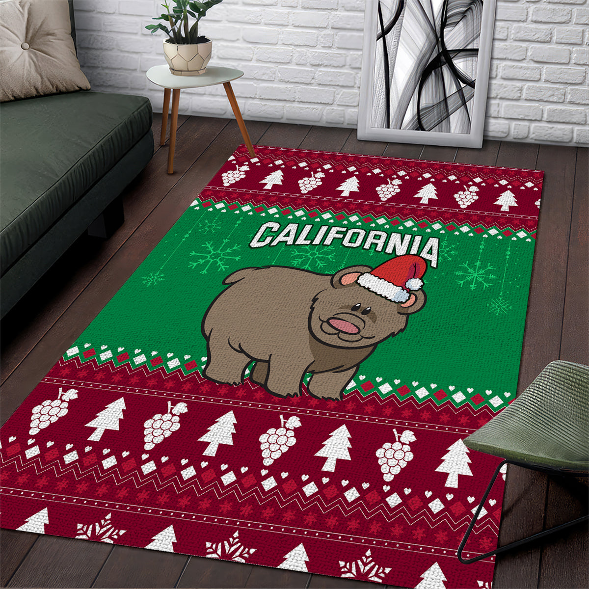 Custom California Christmas Area Rug Santa Grizzly Bear With Grape - Wonder Print Shop