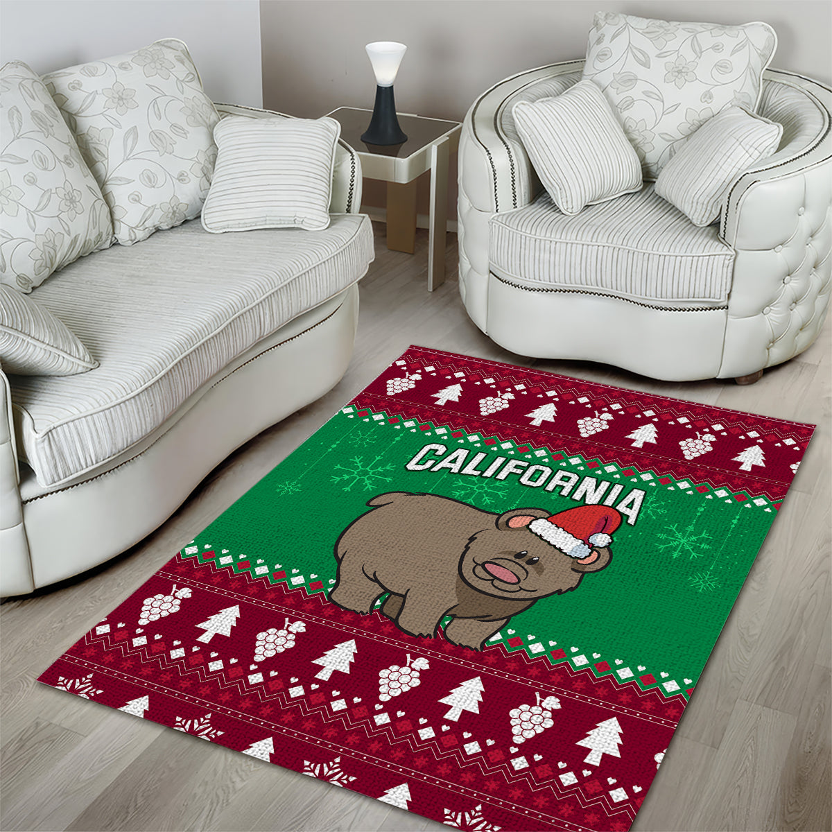 Custom California Christmas Area Rug Santa Grizzly Bear With Grape - Wonder Print Shop