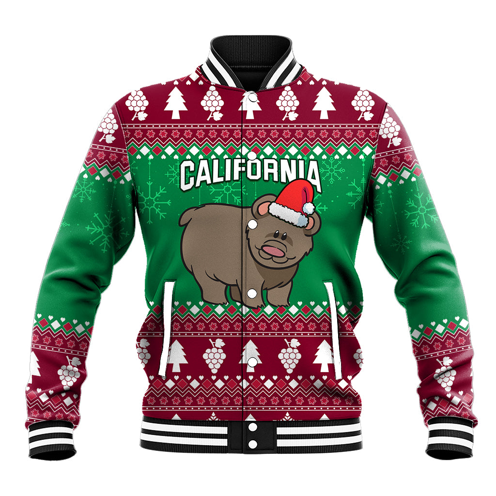 Custom California Christmas Baseball Jacket Santa Grizzly Bear With Grape - Wonder Print Shop