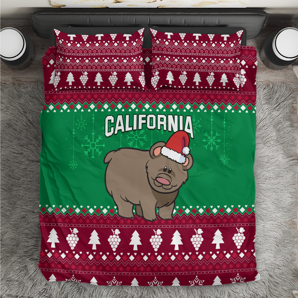 Custom California Christmas Bedding Set Santa Grizzly Bear With Grape - Wonder Print Shop