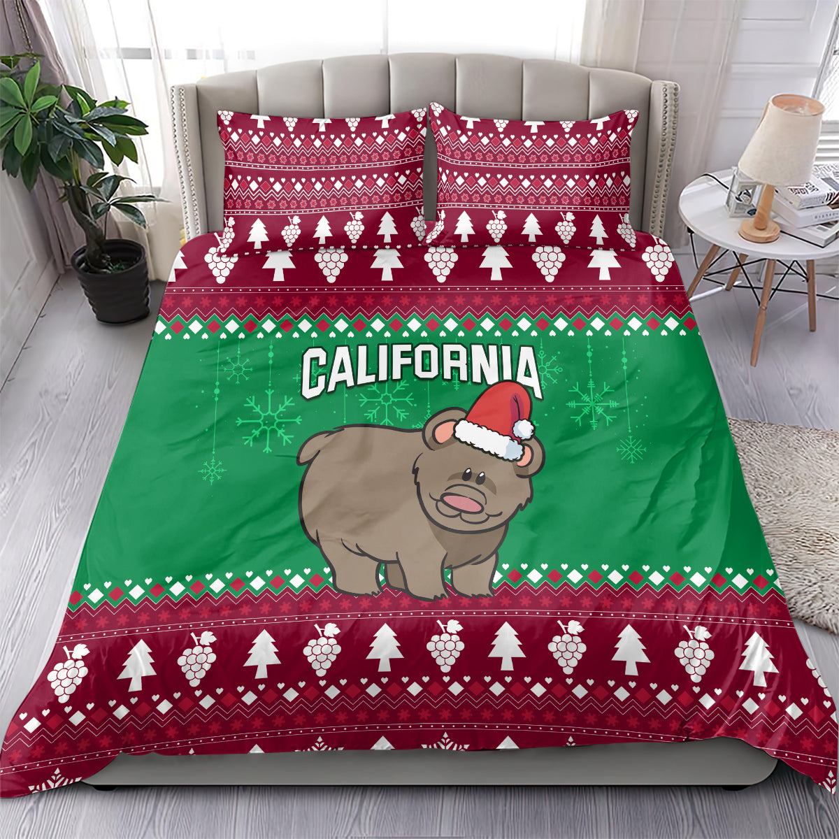 Custom California Christmas Bedding Set Santa Grizzly Bear With Grape - Wonder Print Shop