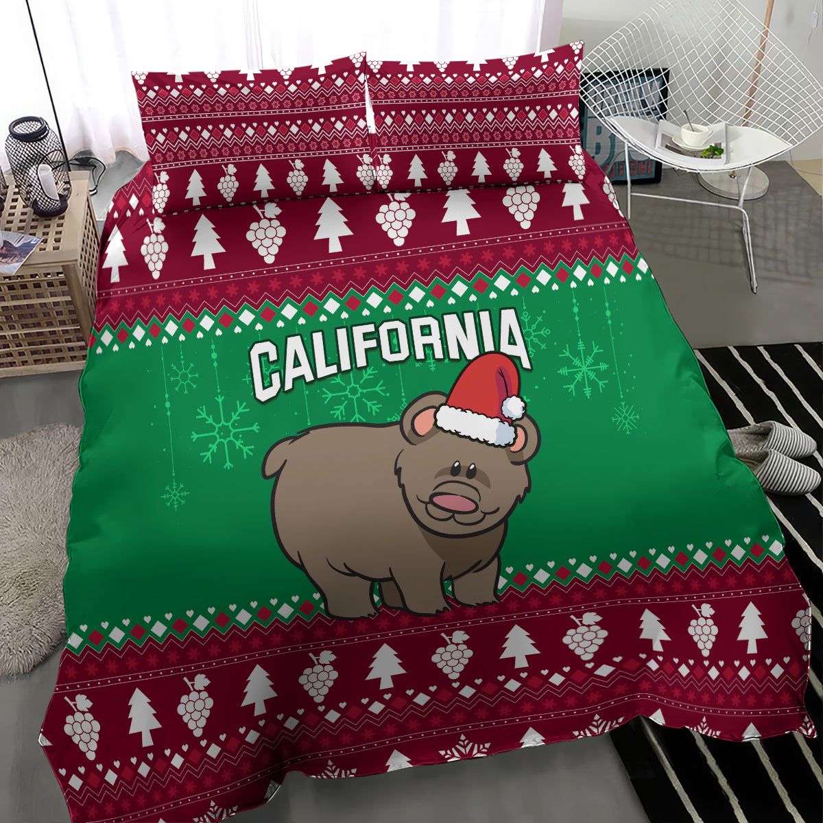 Custom California Christmas Bedding Set Santa Grizzly Bear With Grape - Wonder Print Shop