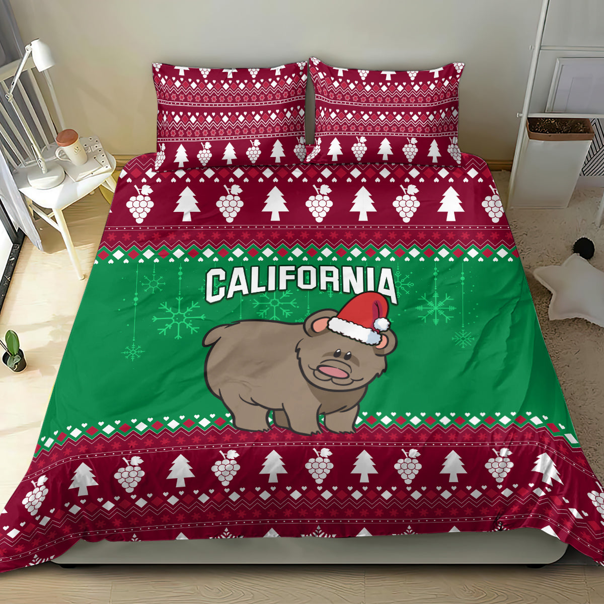 Custom California Christmas Bedding Set Santa Grizzly Bear With Grape - Wonder Print Shop