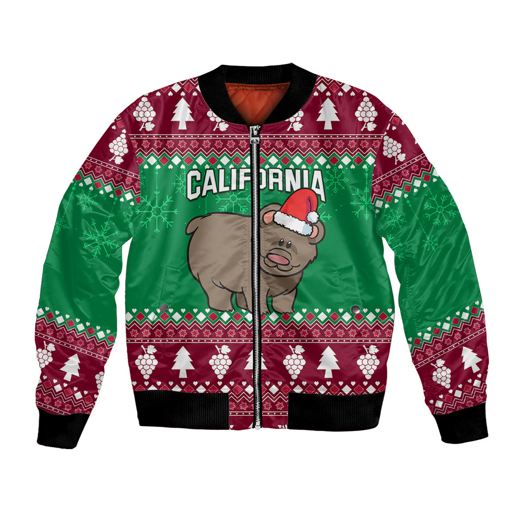Custom California Christmas Bomber Jacket Santa Grizzly Bear With Grape - Wonder Print Shop