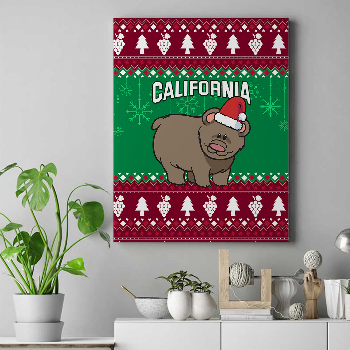 Custom California Christmas Canvas Wall Art Santa Grizzly Bear With Grape - Wonder Print Shop