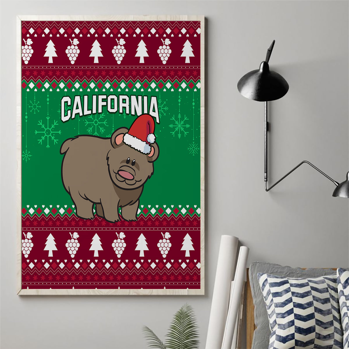 Custom California Christmas Canvas Wall Art Santa Grizzly Bear With Grape - Wonder Print Shop