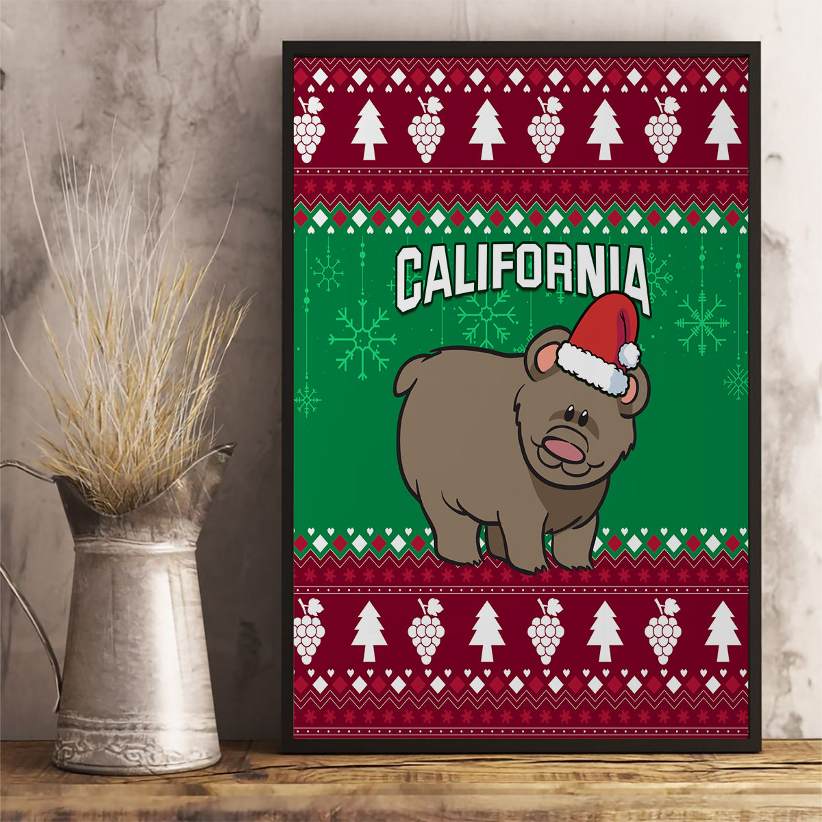 Custom California Christmas Canvas Wall Art Santa Grizzly Bear With Grape - Wonder Print Shop