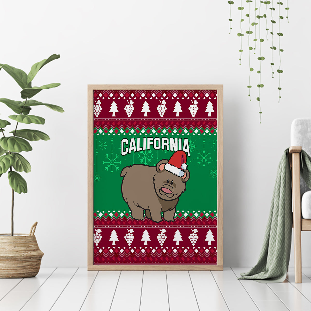 Custom California Christmas Canvas Wall Art Santa Grizzly Bear With Grape - Wonder Print Shop