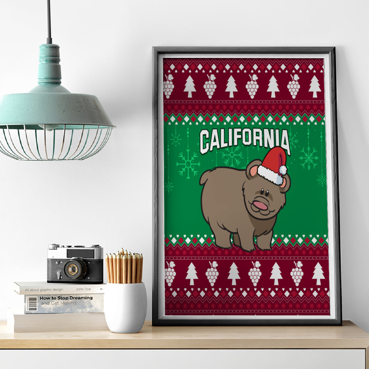 Custom California Christmas Canvas Wall Art Santa Grizzly Bear With Grape - Wonder Print Shop
