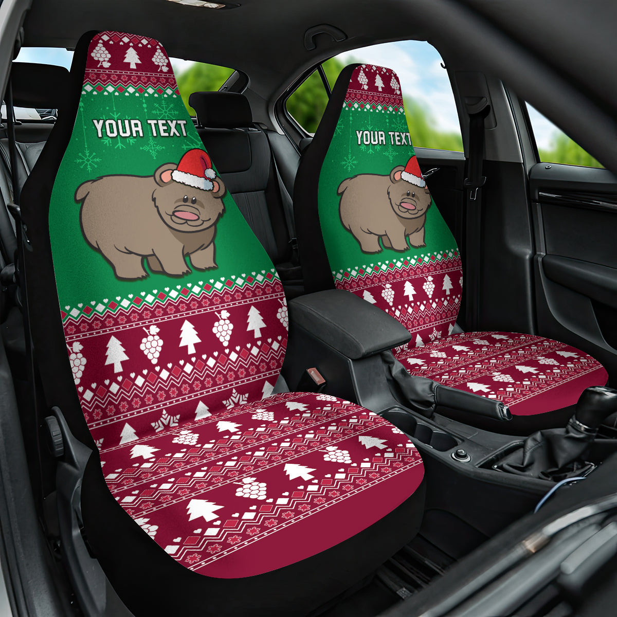 Custom California Christmas Car Seat Cover Santa Grizzly Bear With Grape - Wonder Print Shop