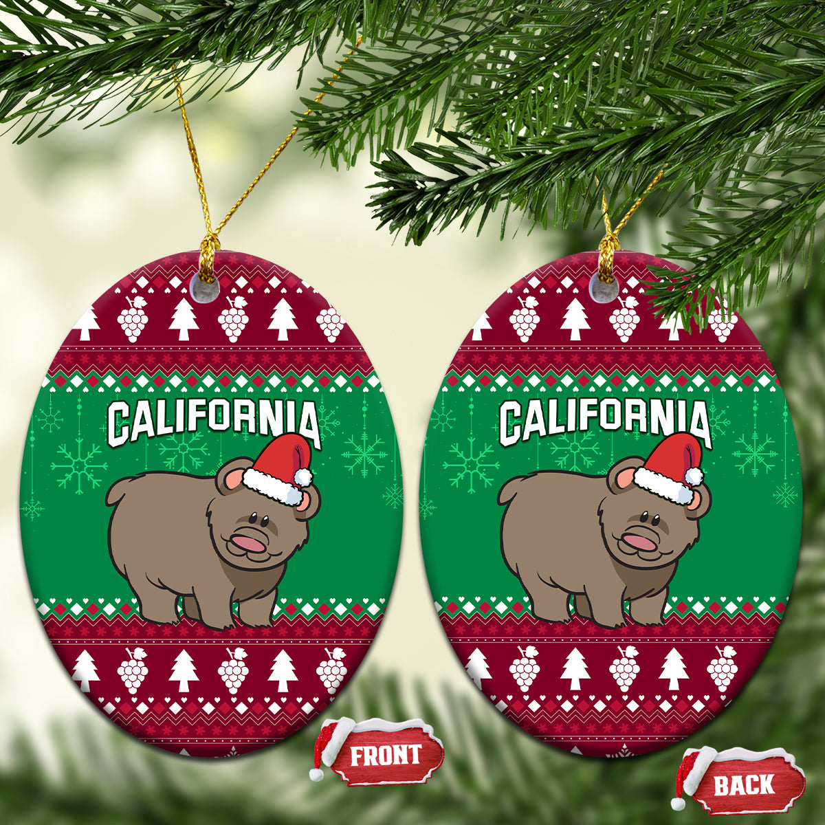 California Christmas Ceramic Ornament Santa Grizzly Bear With Grape - Wonder Print Shop