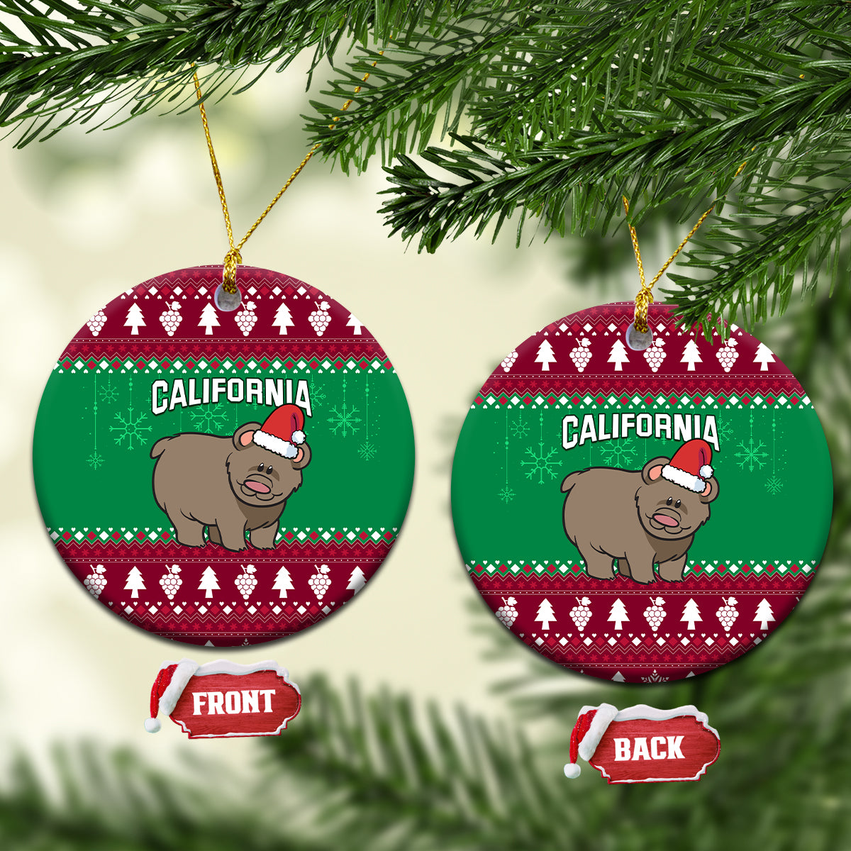 California Christmas Ceramic Ornament Santa Grizzly Bear With Grape - Wonder Print Shop