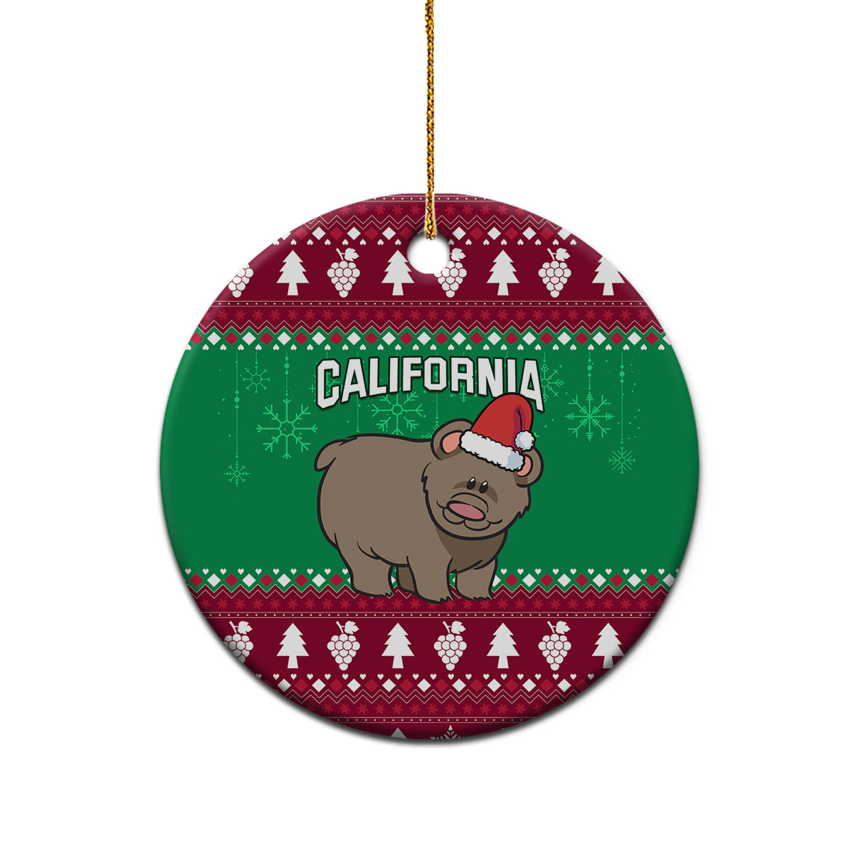 California Christmas Ceramic Ornament Santa Grizzly Bear With Grape - Wonder Print Shop