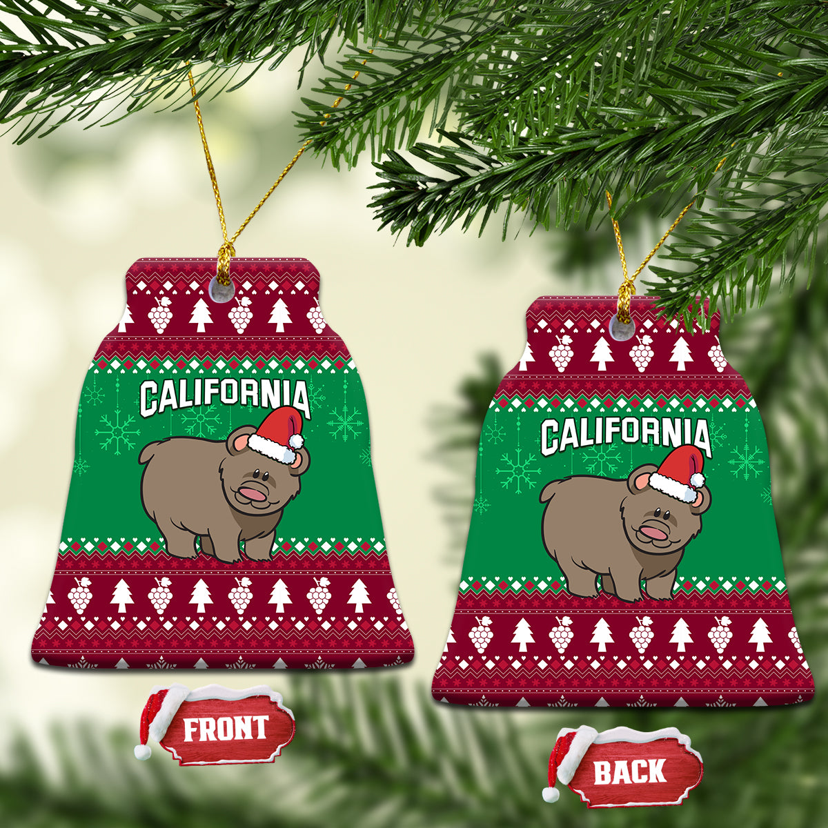 California Christmas Ceramic Ornament Santa Grizzly Bear With Grape - Wonder Print Shop