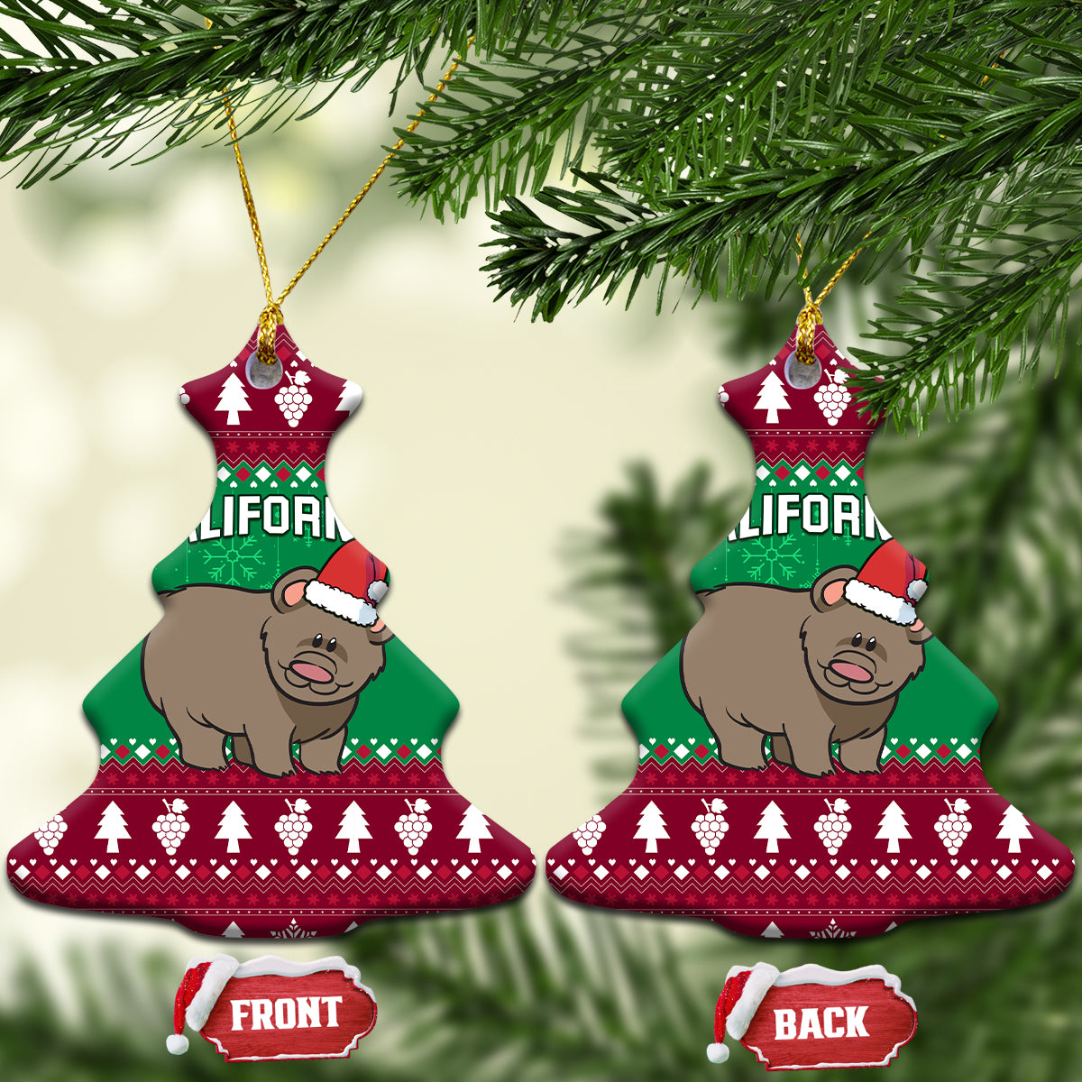 California Christmas Ceramic Ornament Santa Grizzly Bear With Grape - Wonder Print Shop