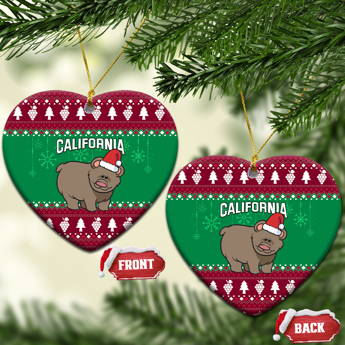 California Christmas Ceramic Ornament Santa Grizzly Bear With Grape - Wonder Print Shop