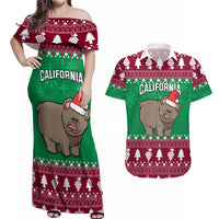 Custom California Christmas Couples Matching Off Shoulder Maxi Dress and Hawaiian Shirt Santa Grizzly Bear With Grape - Wonder Print Shop