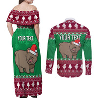 Custom California Christmas Couples Matching Off Shoulder Maxi Dress and Long Sleeve Button Shirt Santa Grizzly Bear With Grape - Wonder Print Shop