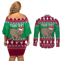 Custom California Christmas Couples Matching Off Shoulder Short Dress and Long Sleeve Button Shirt Santa Grizzly Bear With Grape - Wonder Print Shop