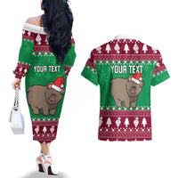 Custom California Christmas Couples Matching Off The Shoulder Long Sleeve Dress and Hawaiian Shirt Santa Grizzly Bear With Grape - Wonder Print Shop