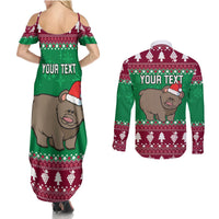 Custom California Christmas Couples Matching Summer Maxi Dress and Long Sleeve Button Shirt Santa Grizzly Bear With Grape - Wonder Print Shop