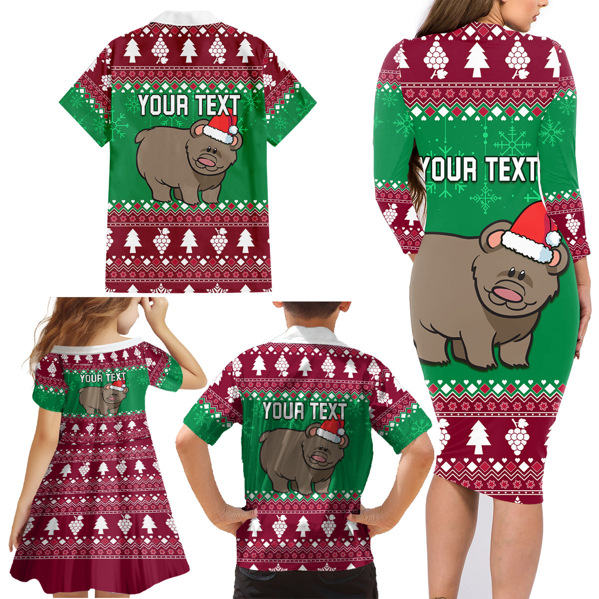 Custom California Christmas Family Matching Long Sleeve Bodycon Dress and Hawaiian Shirt Santa Grizzly Bear With Grape - Wonder Print Shop