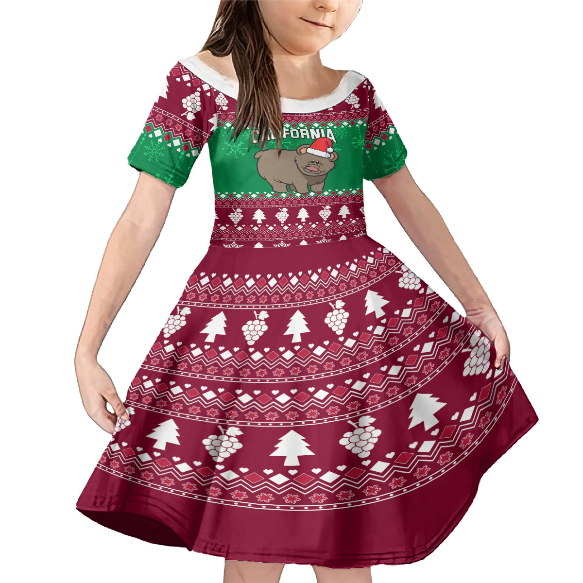 Custom California Christmas Family Matching Mermaid Dress and Hawaiian Shirt Santa Grizzly Bear With Grape - Wonder Print Shop