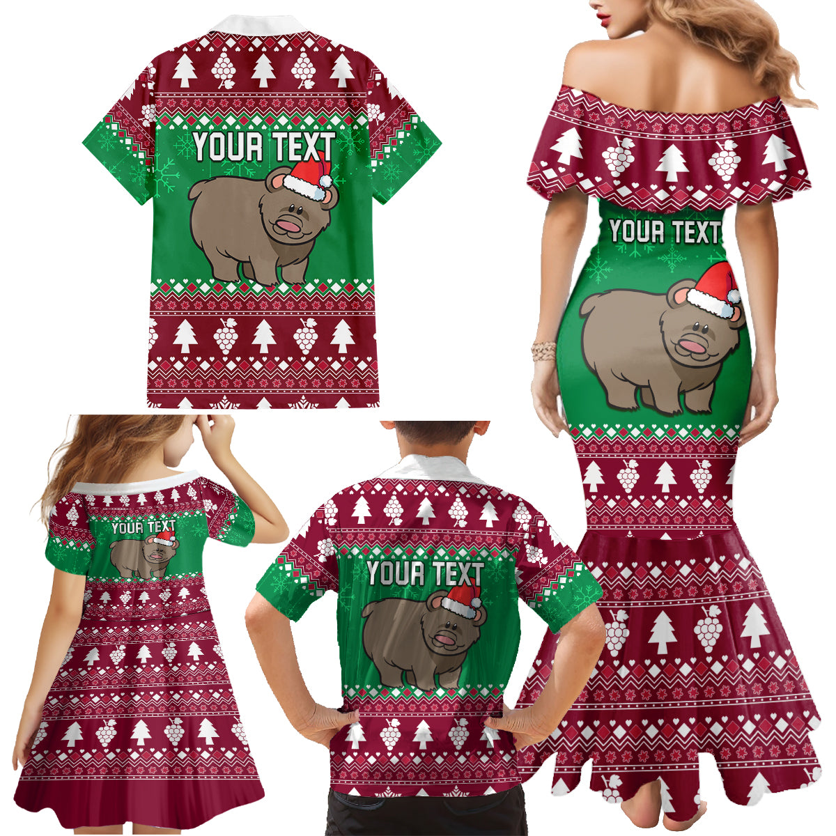 Custom California Christmas Family Matching Mermaid Dress and Hawaiian Shirt Santa Grizzly Bear With Grape - Wonder Print Shop