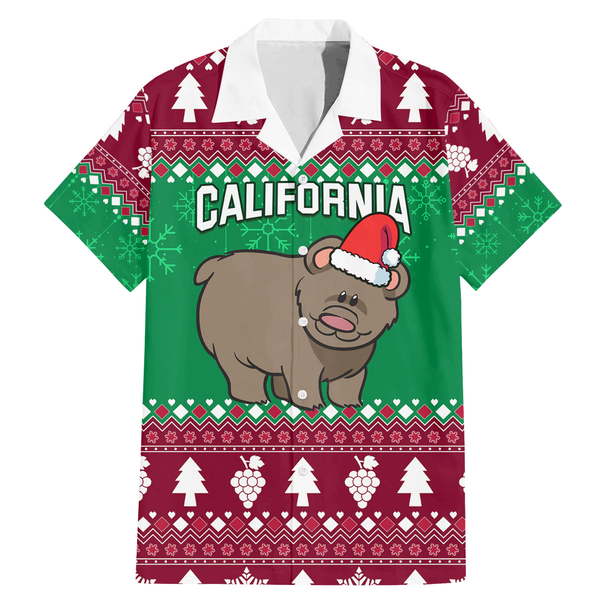 Custom California Christmas Family Matching Mermaid Dress and Hawaiian Shirt Santa Grizzly Bear With Grape - Wonder Print Shop