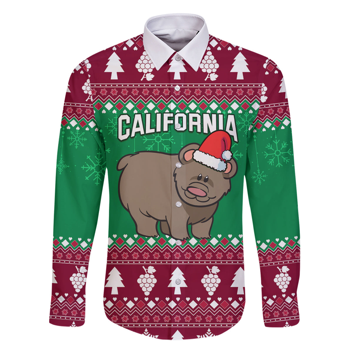 Custom California Christmas Family Matching Mermaid Dress and Hawaiian Shirt Santa Grizzly Bear With Grape - Wonder Print Shop