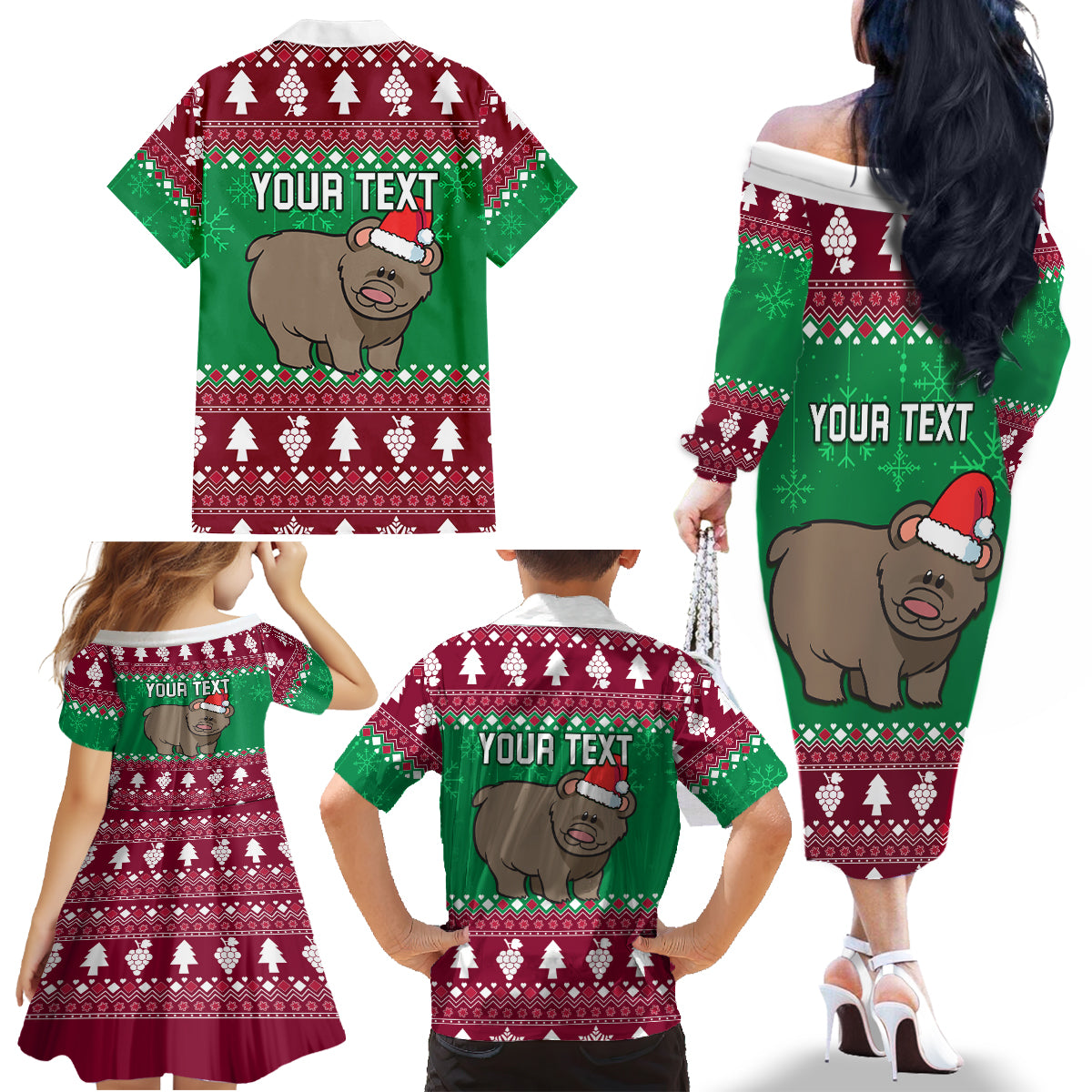 Custom California Christmas Family Matching Off Shoulder Long Sleeve Dress and Hawaiian Shirt Santa Grizzly Bear With Grape - Wonder Print Shop