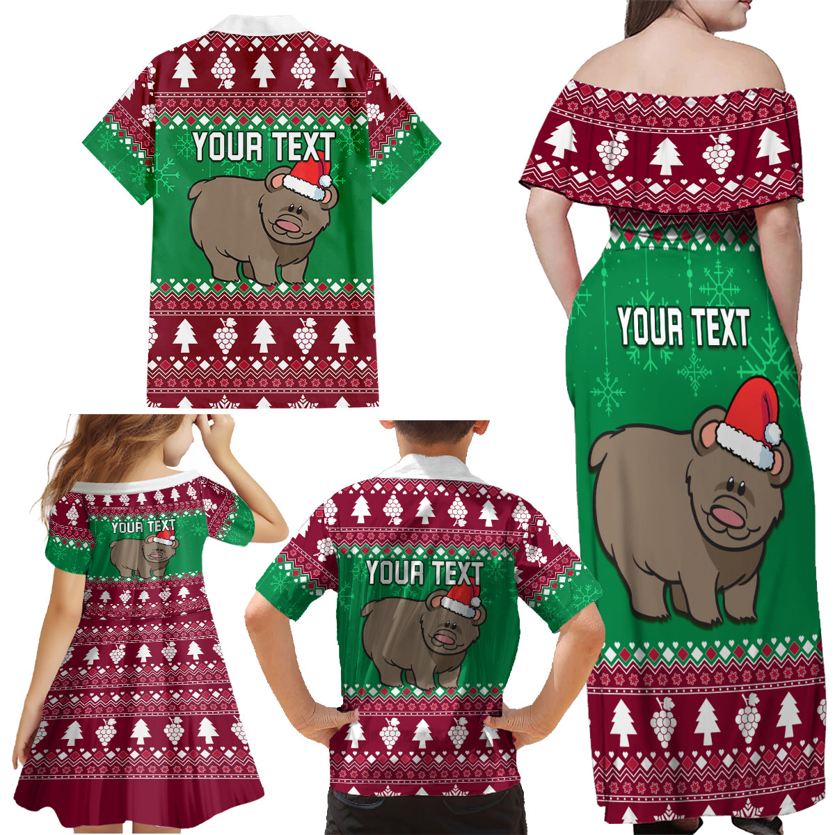 Custom California Christmas Family Matching Off Shoulder Maxi Dress and Hawaiian Shirt Santa Grizzly Bear With Grape - Wonder Print Shop