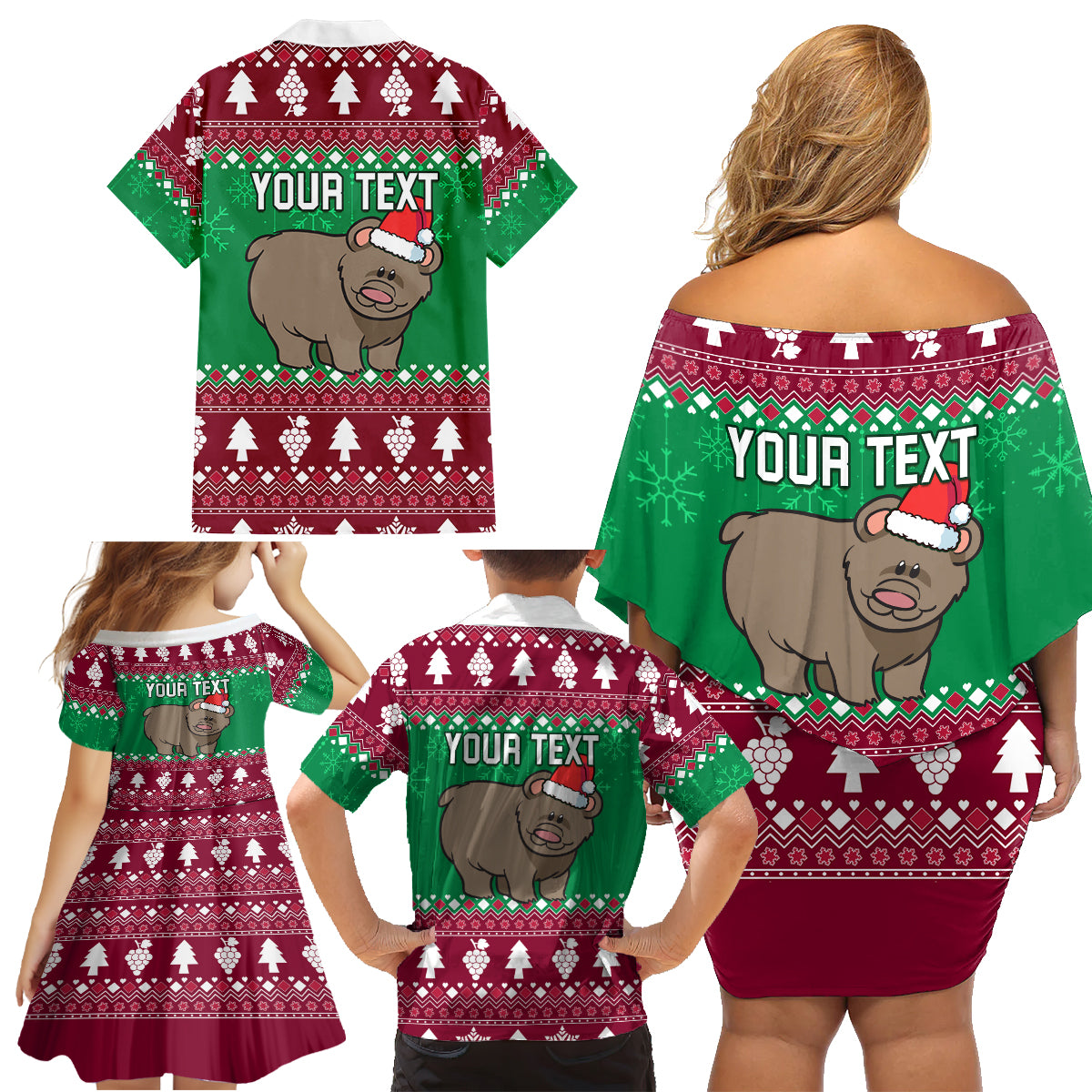 Custom California Christmas Family Matching Off Shoulder Short Dress and Hawaiian Shirt Santa Grizzly Bear With Grape - Wonder Print Shop