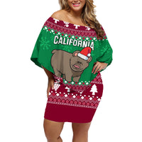 Custom California Christmas Family Matching Off Shoulder Short Dress and Hawaiian Shirt Santa Grizzly Bear With Grape - Wonder Print Shop