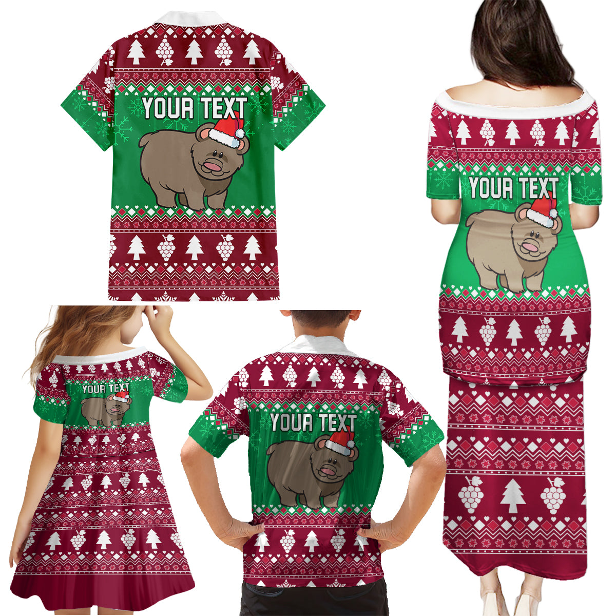 Custom California Christmas Family Matching Puletasi Dress and Hawaiian Shirt Santa Grizzly Bear With Grape - Wonder Print Shop