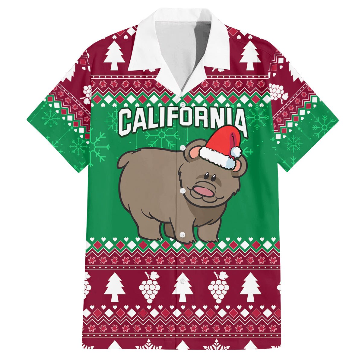 Custom California Christmas Family Matching Puletasi Dress and Hawaiian Shirt Santa Grizzly Bear With Grape - Wonder Print Shop
