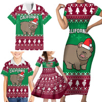 Custom California Christmas Family Matching Short Sleeve Bodycon Dress and Hawaiian Shirt Santa Grizzly Bear With Grape - Wonder Print Shop