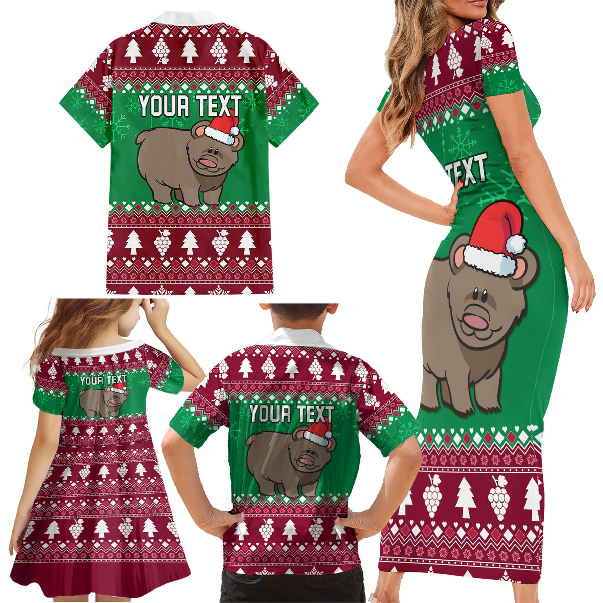 Custom California Christmas Family Matching Short Sleeve Bodycon Dress and Hawaiian Shirt Santa Grizzly Bear With Grape - Wonder Print Shop