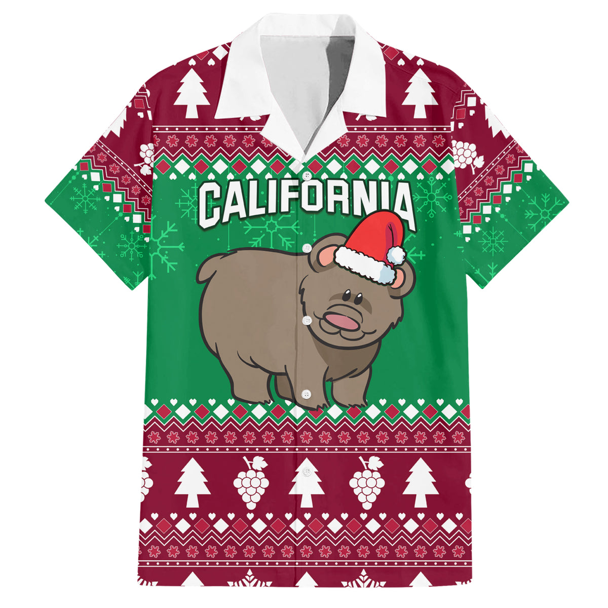 Custom California Christmas Family Matching Short Sleeve Bodycon Dress and Hawaiian Shirt Santa Grizzly Bear With Grape - Wonder Print Shop