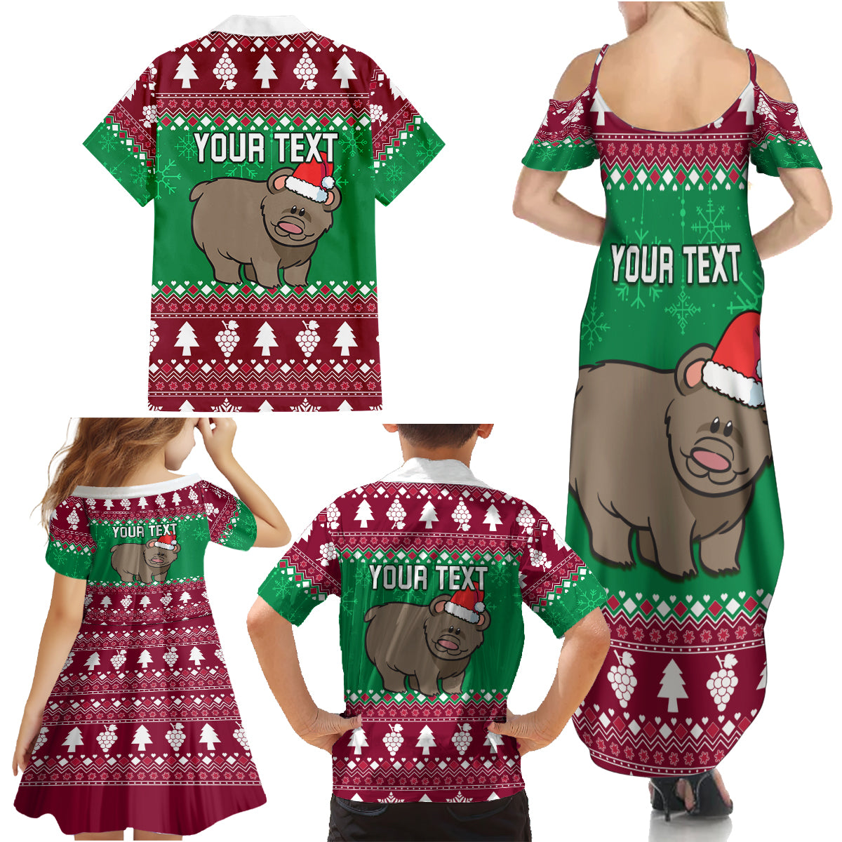 Custom California Christmas Family Matching Summer Maxi Dress and Hawaiian Shirt Santa Grizzly Bear With Grape - Wonder Print Shop