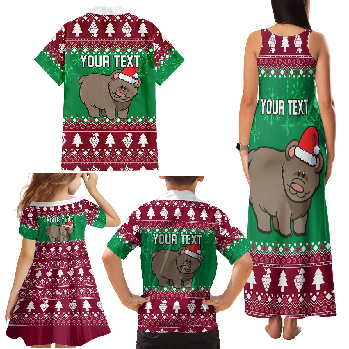 Custom California Christmas Family Matching Tank Maxi Dress and Hawaiian Shirt Santa Grizzly Bear With Grape - Wonder Print Shop