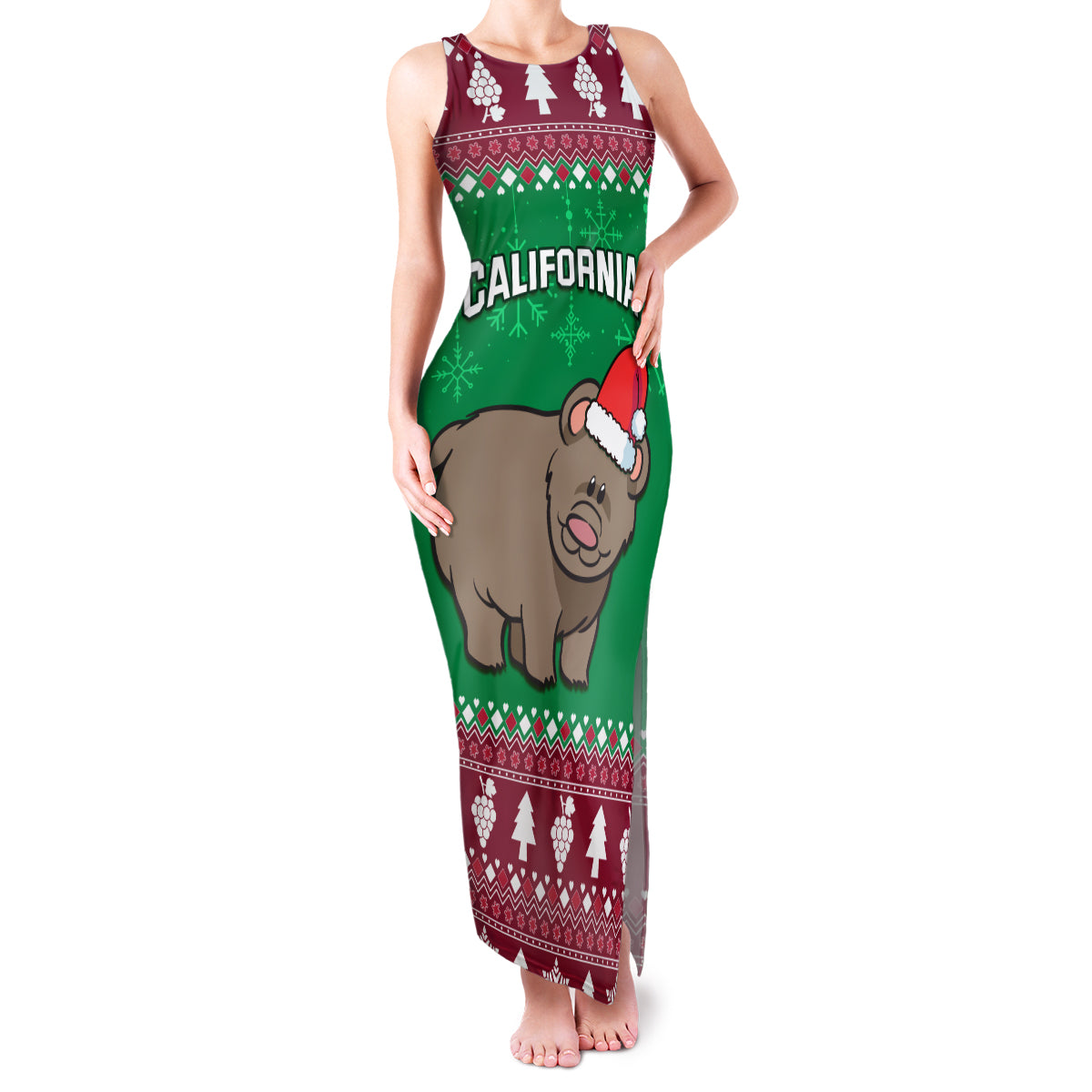 Custom California Christmas Family Matching Tank Maxi Dress and Hawaiian Shirt Santa Grizzly Bear With Grape - Wonder Print Shop