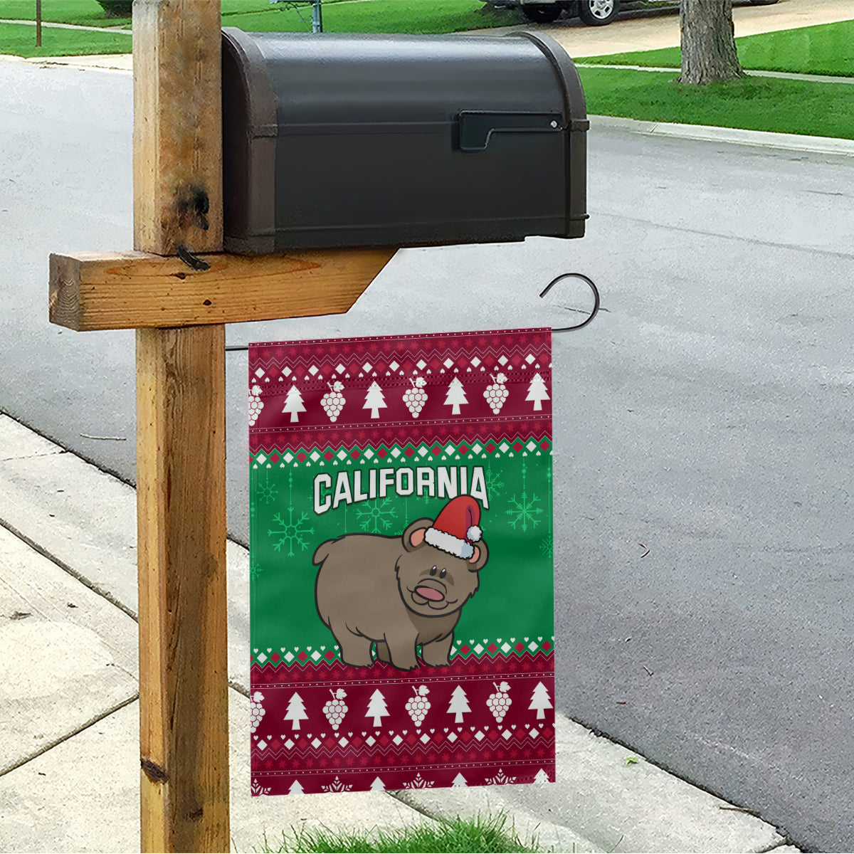 Custom California Christmas Garden Flag Santa Grizzly Bear With Grape - Wonder Print Shop