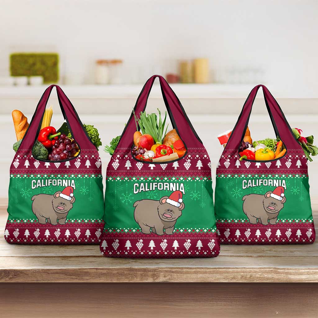 Custom California Christmas Grocery Bag Santa Grizzly Bear With Grape