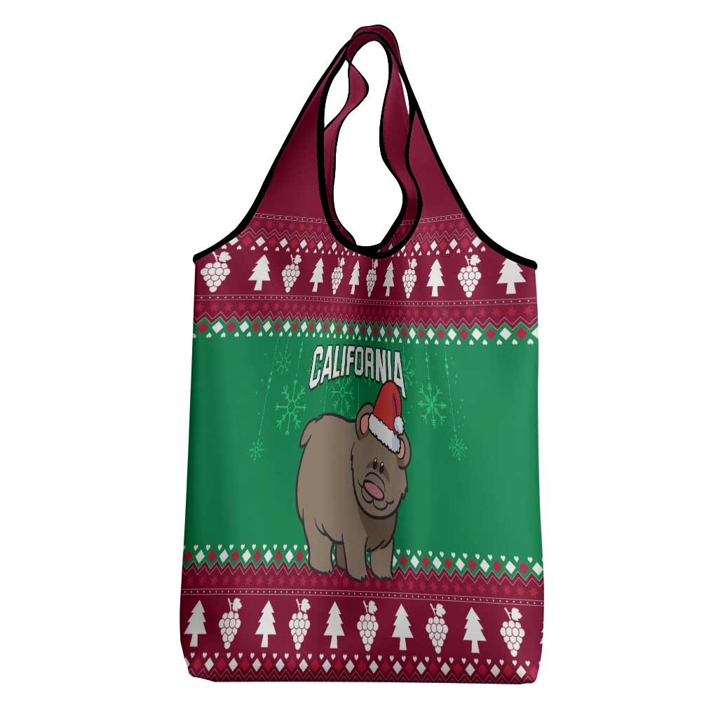 Custom California Christmas Grocery Bag Santa Grizzly Bear With Grape