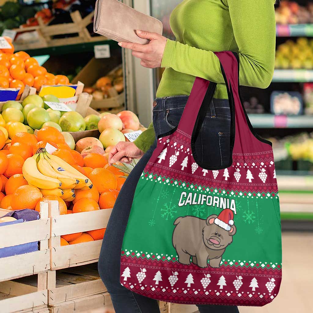 Custom California Christmas Grocery Bag Santa Grizzly Bear With Grape