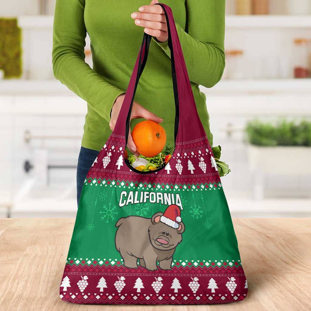Custom California Christmas Grocery Bag Santa Grizzly Bear With Grape