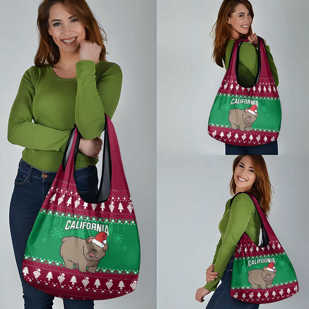 Custom California Christmas Grocery Bag Santa Grizzly Bear With Grape
