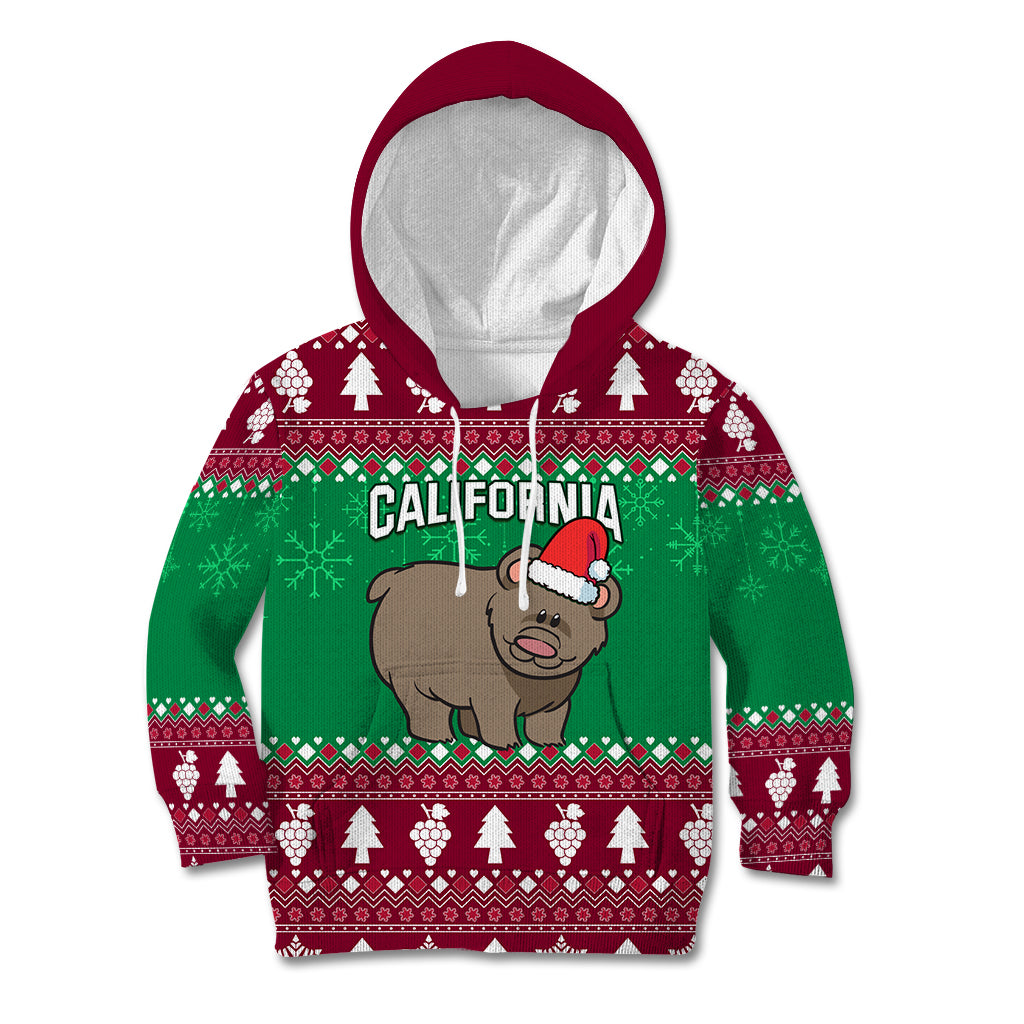 Custom California Christmas Kid Hoodie Santa Grizzly Bear With Grape - Wonder Print Shop