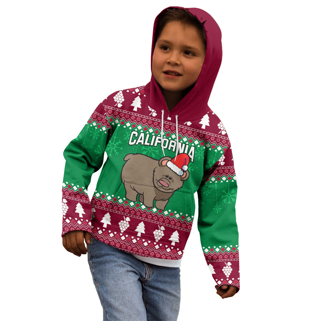 Custom California Christmas Kid Hoodie Santa Grizzly Bear With Grape - Wonder Print Shop